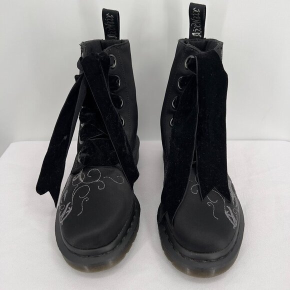 Dr. Martens Pascal Vegan Black Embroidered Grunge Style Combat Boots Size 6 - Picture 2 of 10